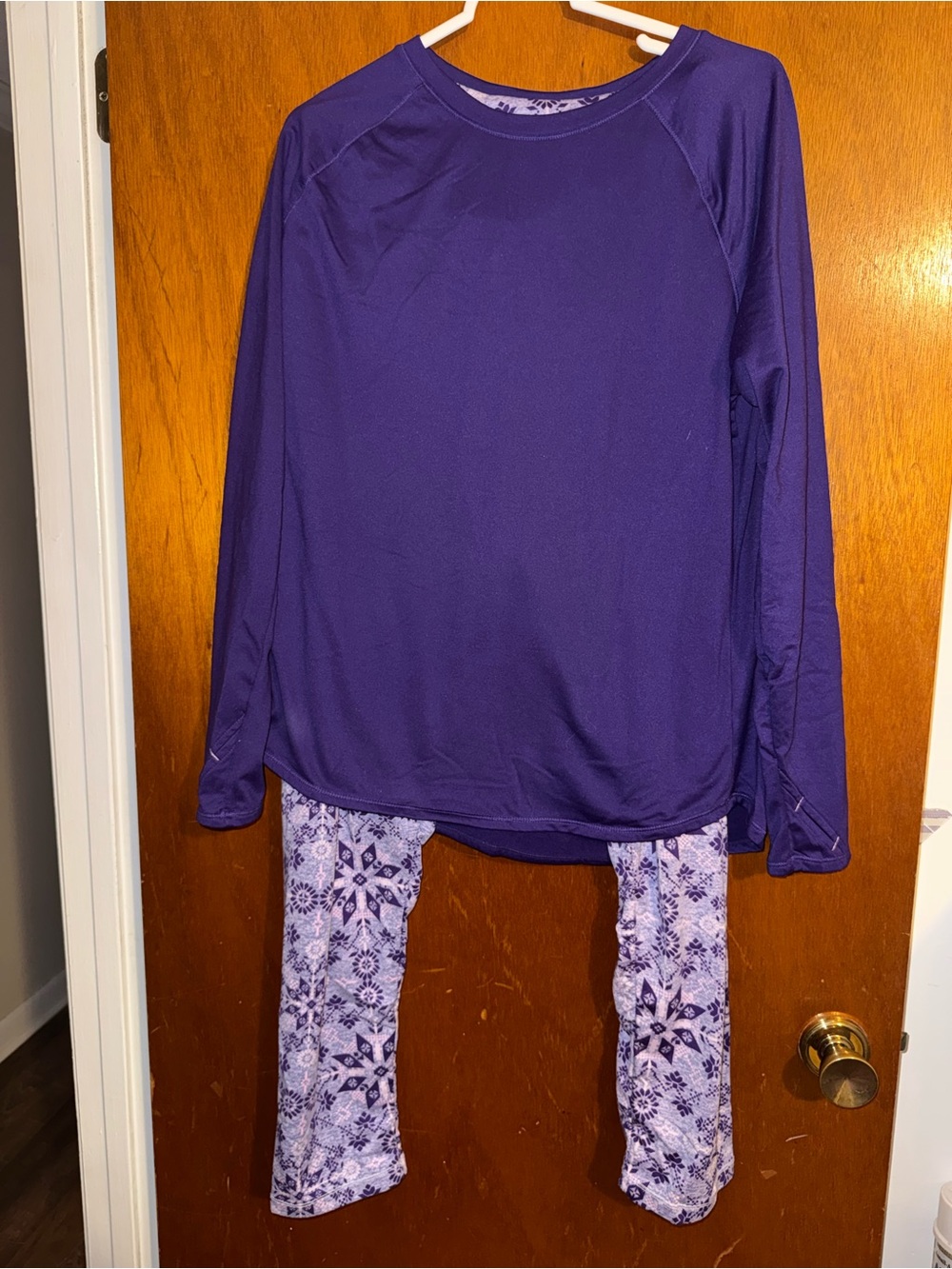 Cuddl Duds Purple Girls’ Long Sleeve Pajama Top with Patterned Lavender Pants